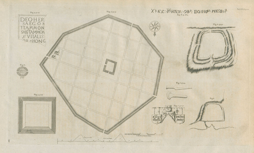 Silchester Iron Age / Roman town plan 1789 old antique vintage map chart