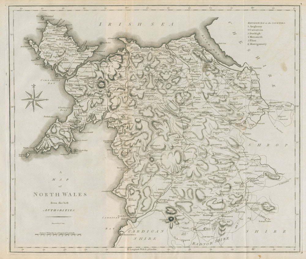 "A map of North Wales from the best authorities". CARY 1789 old antique