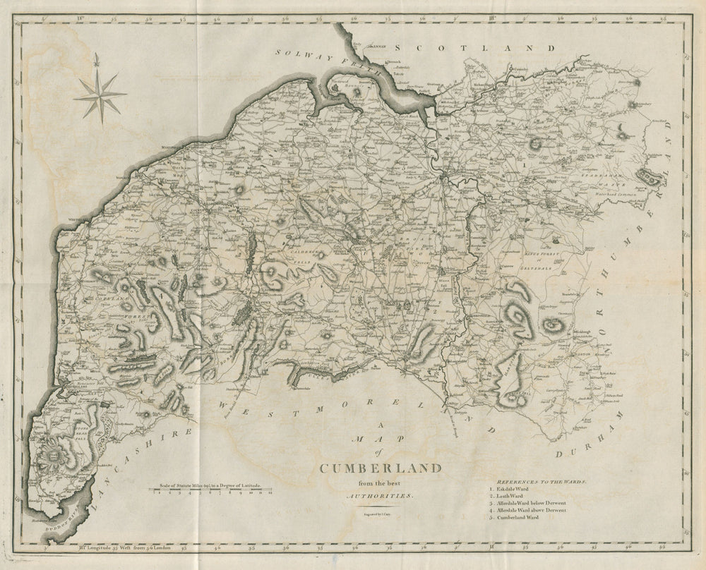 A map of Cumberland from the best authorities. Cumbria county map. CARY 1789