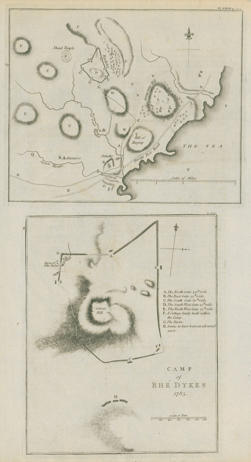 Roman "Camp of the Rhe Dykes". Raedykes, Stonehaven, Aberdeenshire 1789 map