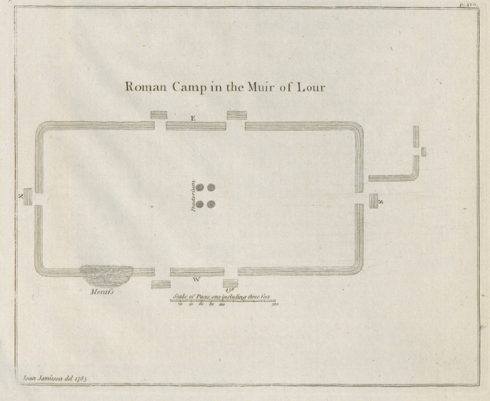 "Roman Camp in the Muir of Lour". Kirkbuddo, Forfar, Scotland 1789 old map