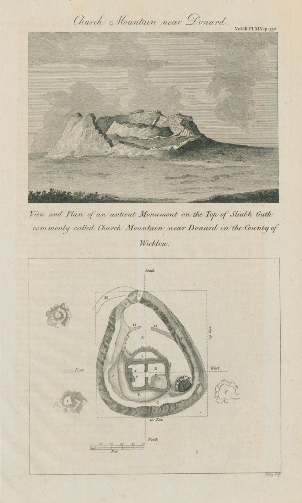 Cairn view plan Church Mountain Slievegad Donard Wicklow Mountains 1789 map