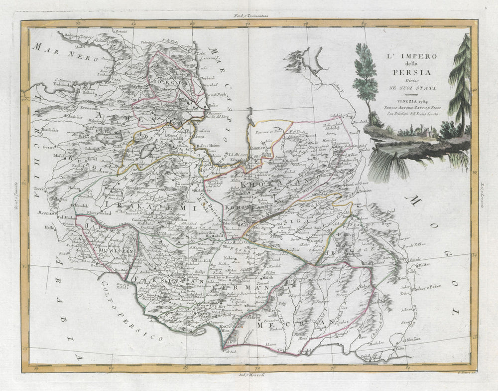 "L'Impero della Persia diviso ne suoi stati". Iran. ZATTA 1785 old antique map