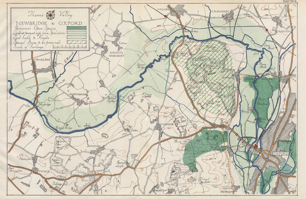 THAMES VALLEY. Standlake - Eynsham - Wytham - Oxford. Oxfordshire 1929 old map