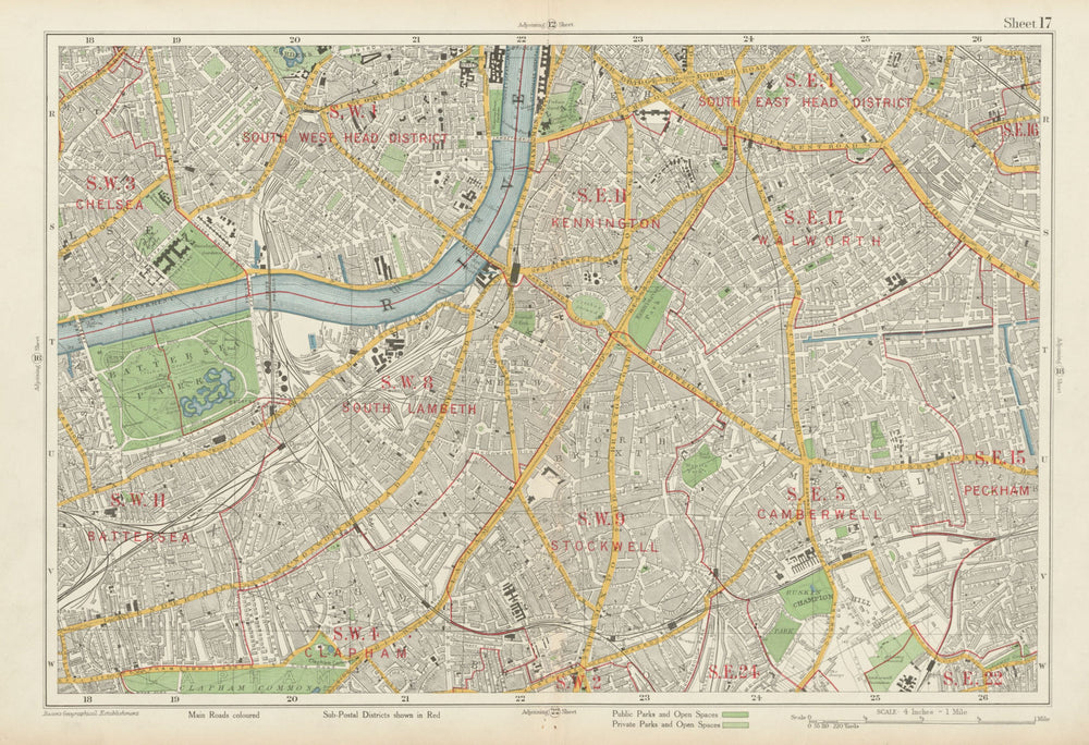 LAMBETH CAMBERWELL Westminster Clapham Brixton Battersea Pimlico. BACON 1934 map