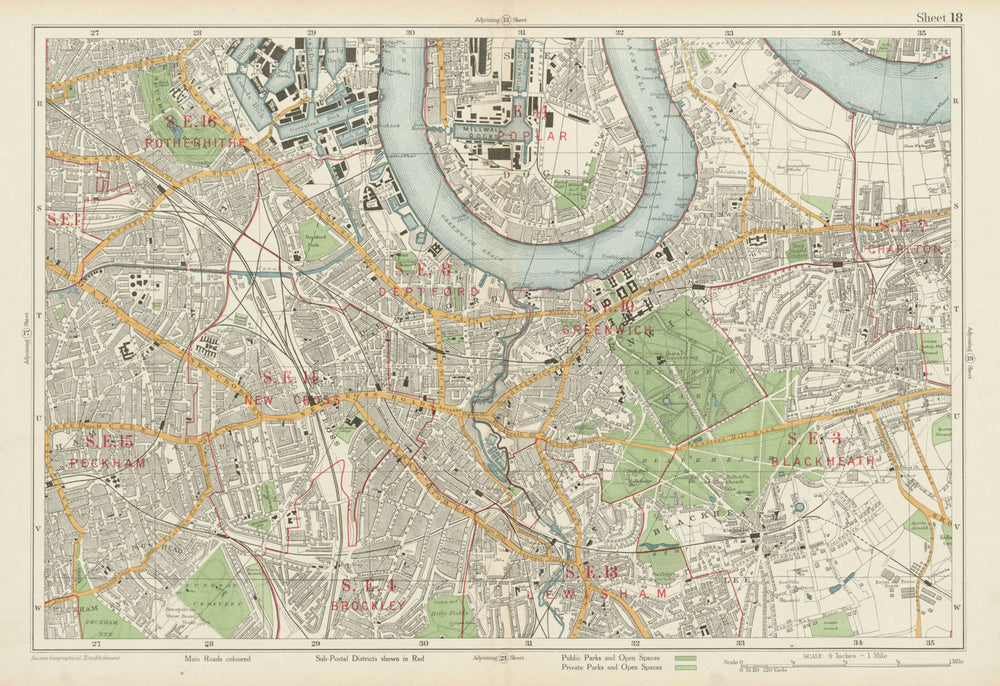 GREENWICH Blackheath Deptford Lewisham New Cross Rotherhithe. BACON 1934 map