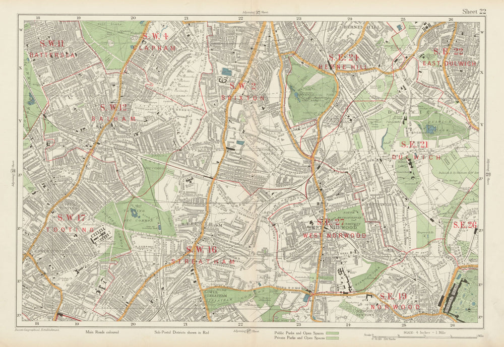 STREATHAM W Norwood Brixton Balham Tooting Dulwich Herne Hill. BACON 1934 map