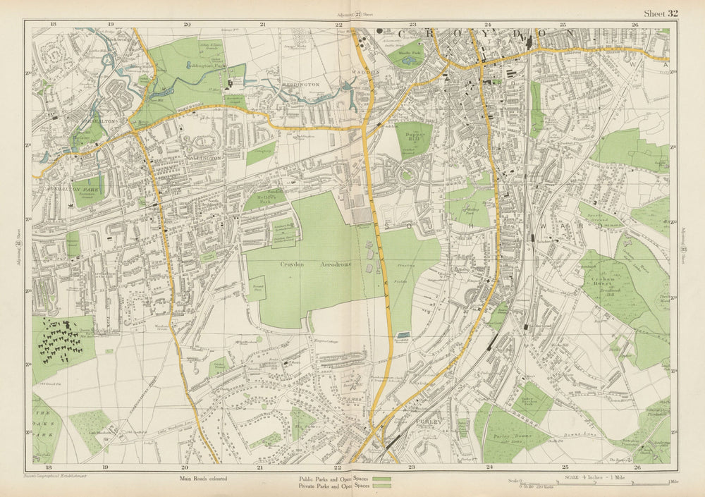 SOUTH CROYDON Carshalton Wallington Waddon Beddington Purley. BACON 1934 map