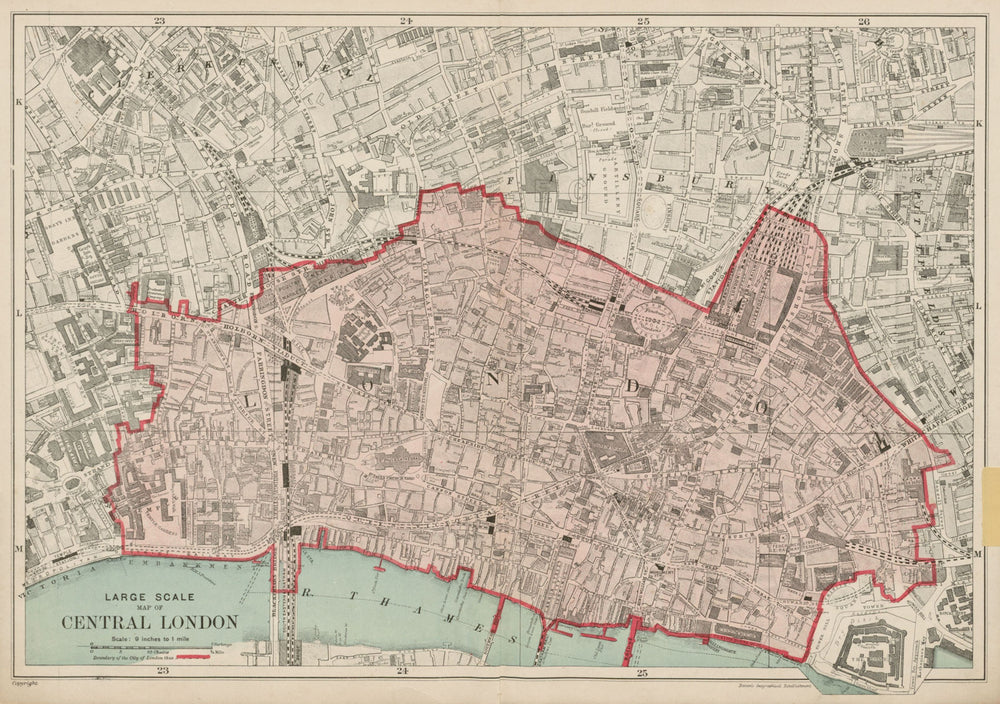 The CITY OF LONDON. The Square Mile. BACON 1919 old antique map plan chart
