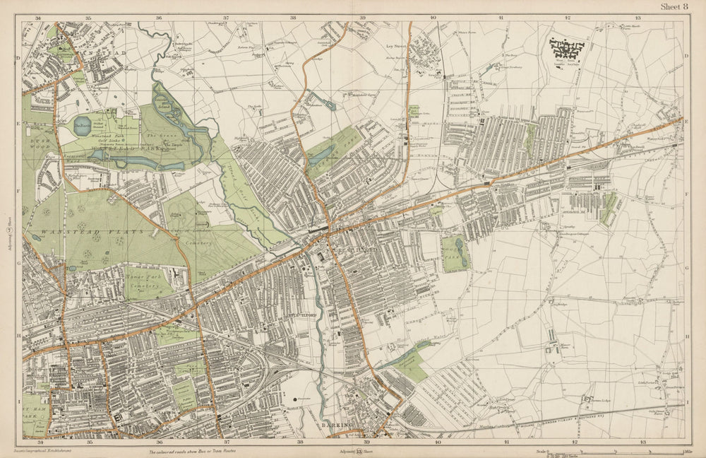 WANSTEAD ILFORD BARKING Forest Gate Seven Kings Chadwell Heath. BACON  1919 map