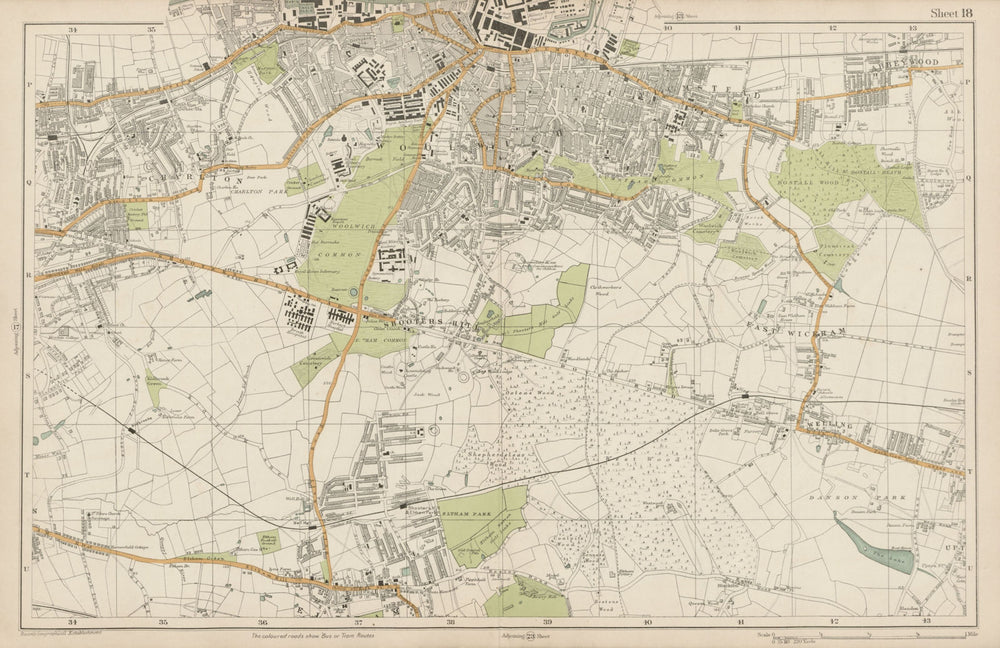 WOOLWICH Charlton Eltham Bexley Plumstead Shooters H Greenwich.BACON  1919 map