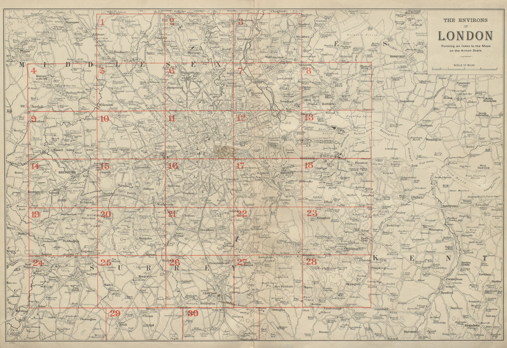 GREATER LONDON ENVIRONS. General Index map to detailed maps. BACON 1900