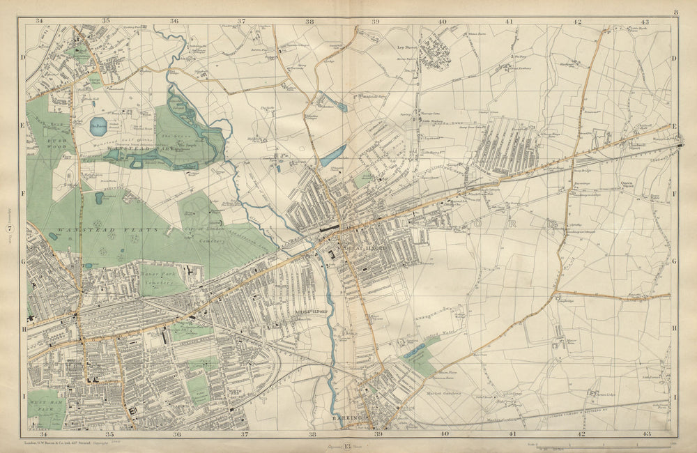 WANSTEAD ILFORD BARKING Forest Gate Seven Kings Chadwell Heath BACON 1900 map
