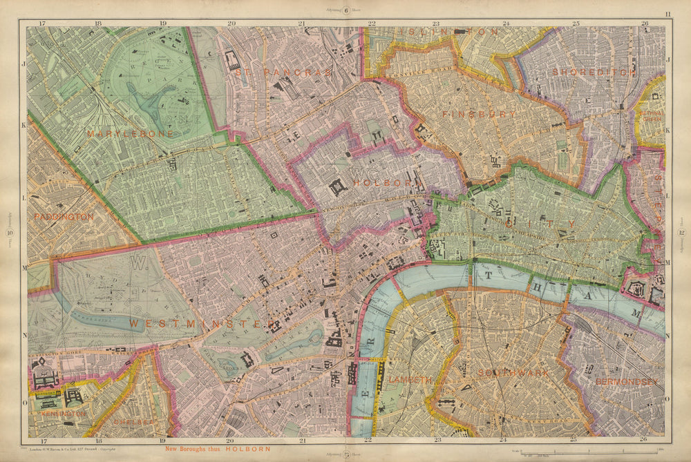 CENTRAL LONDON West End City Southwark Westminster Shoreditch BACON 1900 map