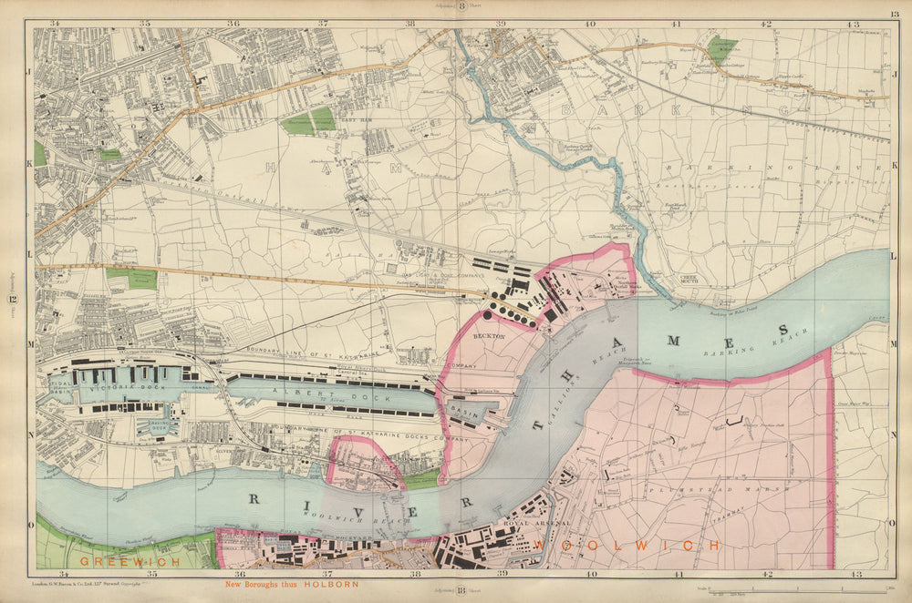 WEST/EAST HAM & BARKING Plaistow Woolwich Thamesmead Beckton BACON 1900 map