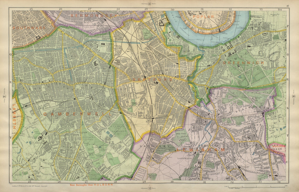 LONDON SOUTH Camberwell Greenwich Deptford Lewisham Southwark BACON 1900 map