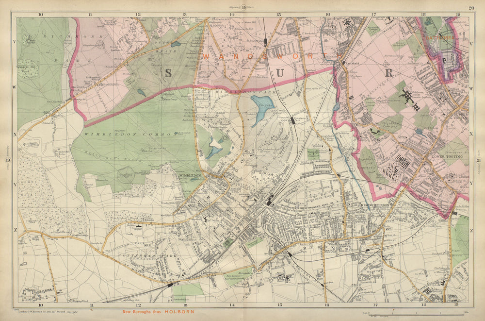 WIMBLEDON Merton Tooting Putney Heath Southfields Cottenham Park BACON 1900 map