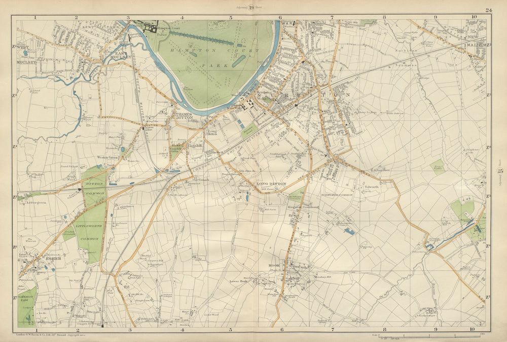 SURBITON & ESHER Hampton Court East Molesey Thames Ditton Hook BACON 1900 map