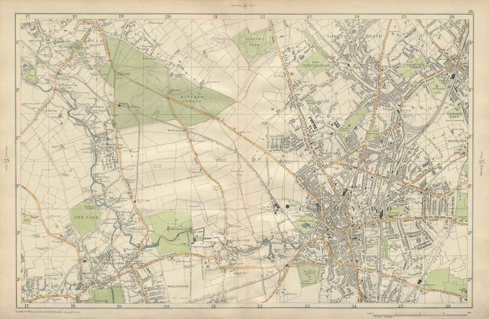 CROYDON Mitcham Carshalton Wallington Thornton Heath Beddington BACON 1900 map