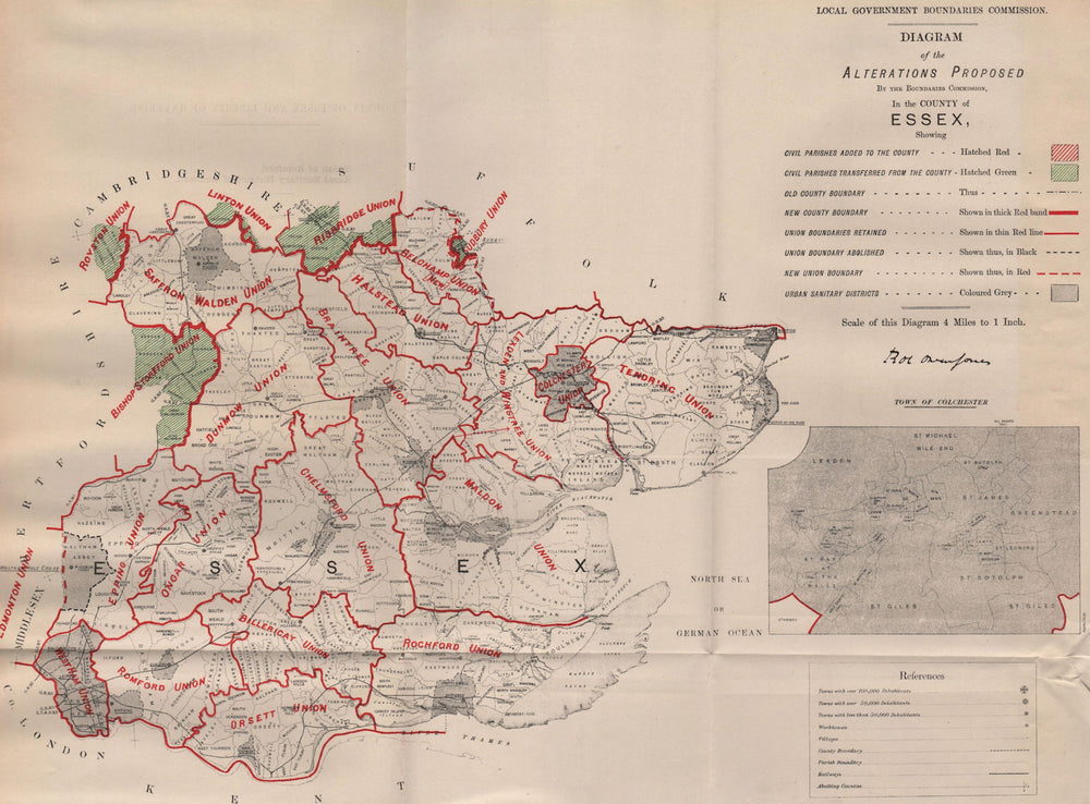 Alterations Proposed in Essex. JONES. BOUNDARY COMMISSION 1888 old antique map