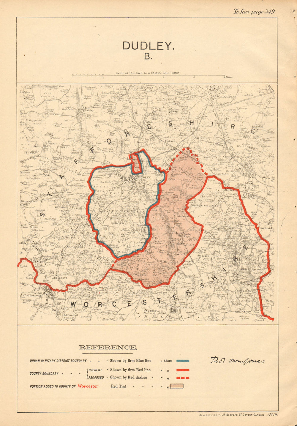 Dudley. JONES. PARLIAMENTARY BOUNDARY COMMISSION 1888 old antique map chart