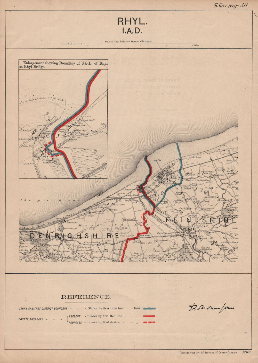 Rhyl. JONES. PARLIAMENTARY BOUNDARY COMMISSION 1888 old antique map plan chart