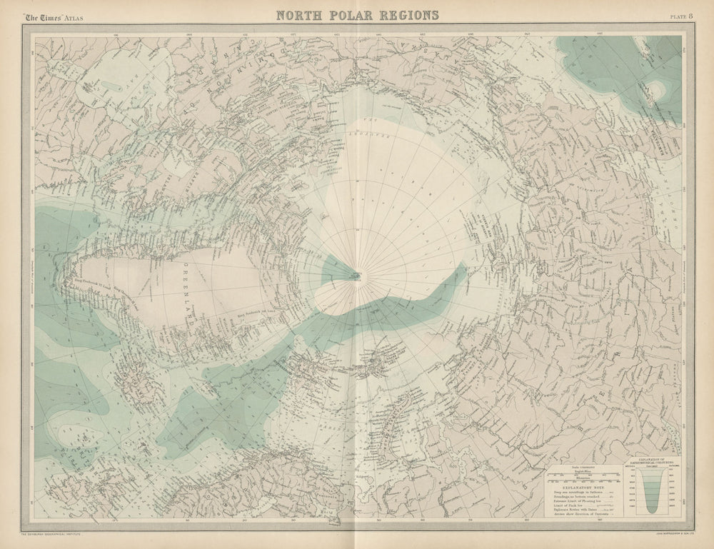 North Pole. Arctic Explorers' tracks Peary 1909. Nansen Cagni. TIMES 1922 map