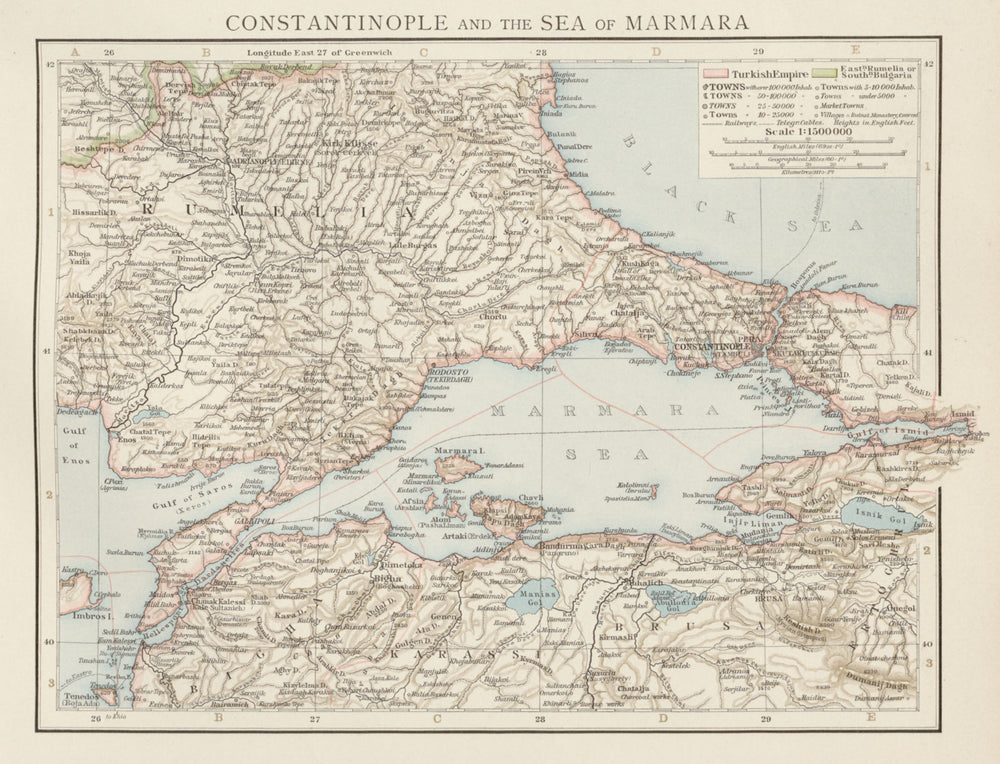 Constantinople & sea of Marmara. Istanbul. Dardanelles. Rumelia. TIMES 1900 map