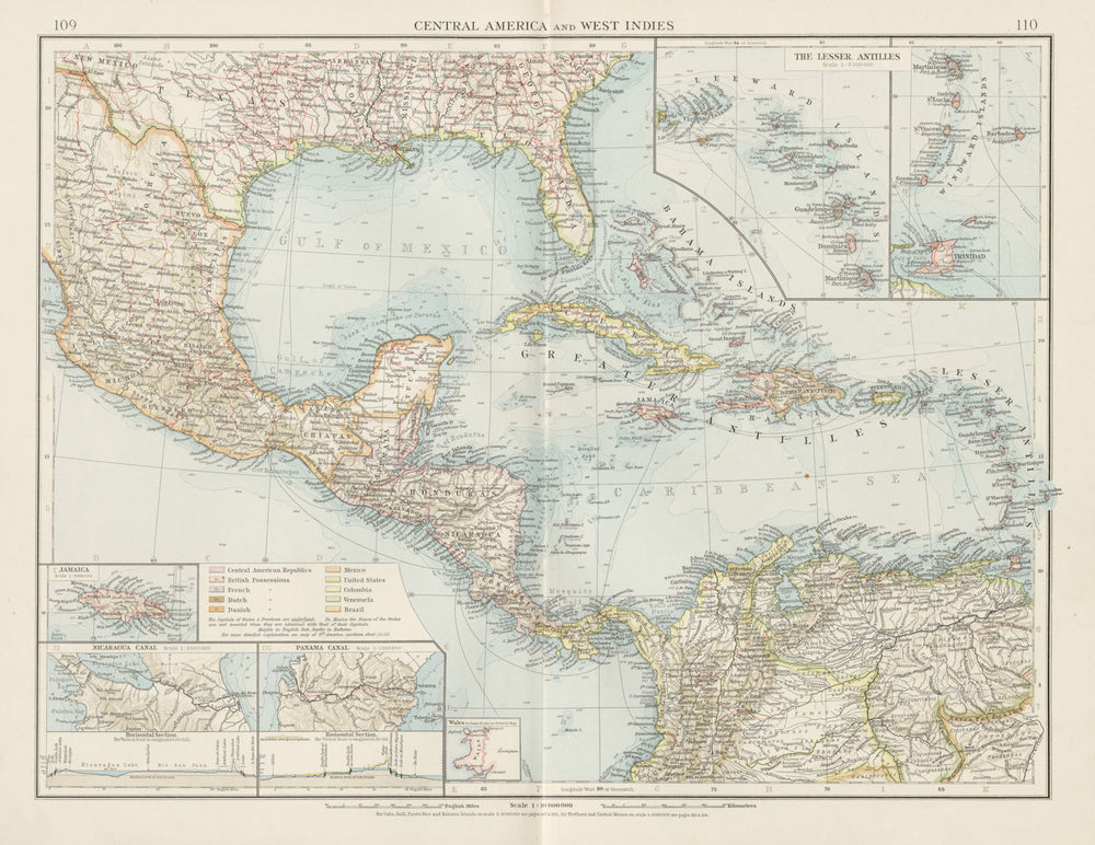 Central America and West Indies. Nicaragua & Panama Canal. THE TIMES 1900 map