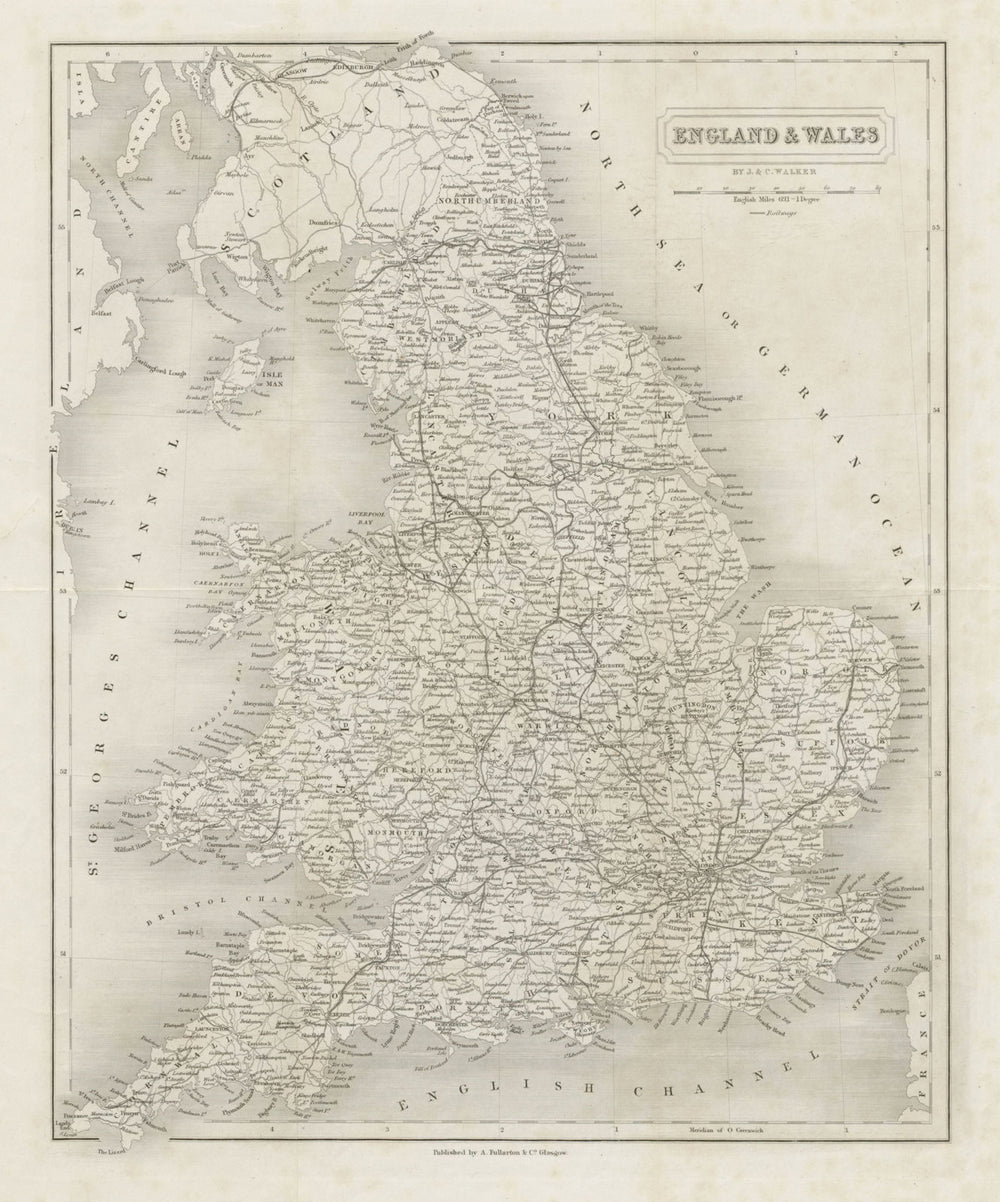 England & Wales antique map by J & C Walker 1841 old plan chart