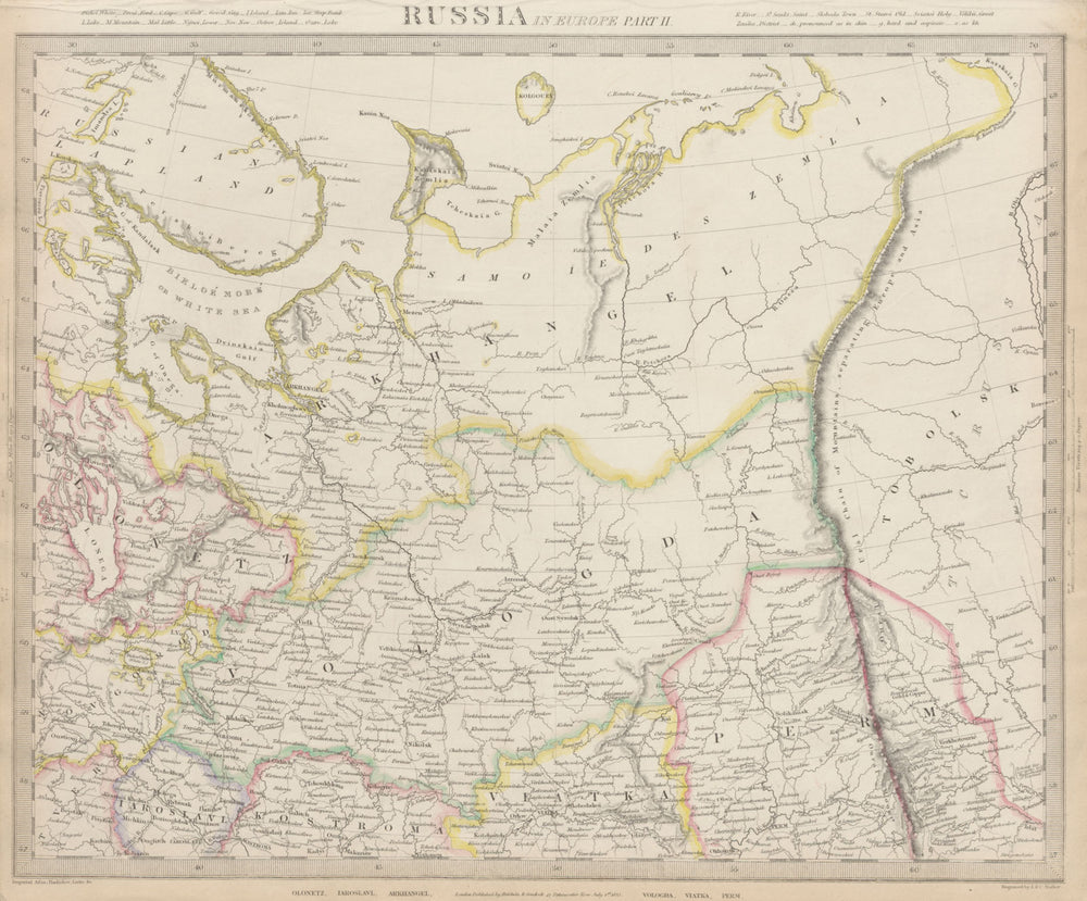 NORTHERN RUSSIA Arkhangelsk Vologda VIatka Perm Olontez Iaroslavl SDUK 1844 map