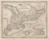 Canada West or Upper Canada. Lower Ontario. Antique map. COLTON 1863 old