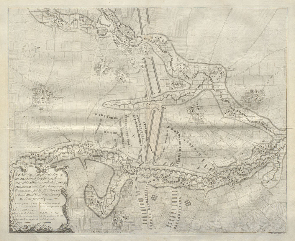 Passage of the lines of Brabant 1705. Elixheim/Eliksem Belgium. DU BOSC 1736 map