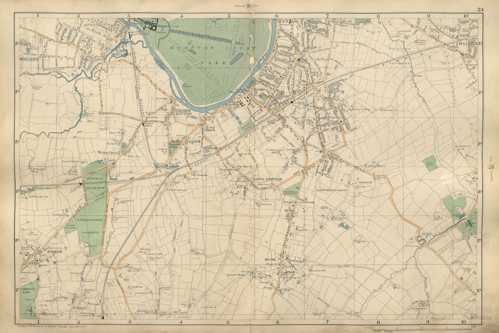 SURBITON & ESHER Hampton Court East Molesey Hook Thames Ditton BACON 1900 map