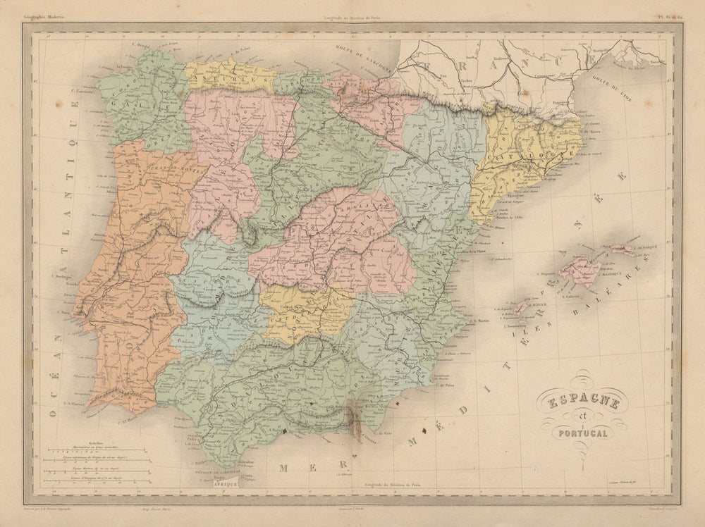 Espagne et Portugal. Spain in regions & Portugal. Iberia. MALTE-BRUN c1871 map