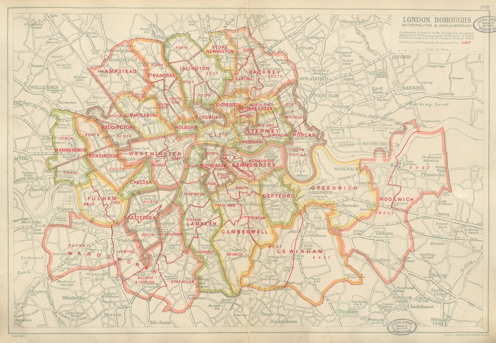 LONDON BOROUGHS. Metropolitan & Parliamentary. Constituencies. BACON 1934 map