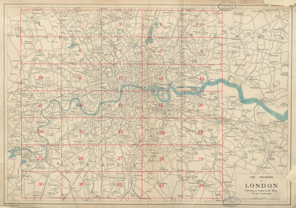 LONDON & ENVIRONS index map. Main roads. BACON 1934 old vintage plan chart