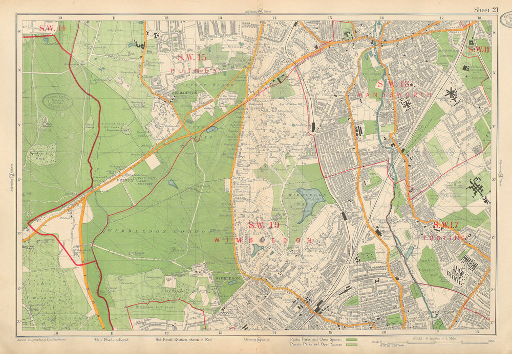 WIMBLEDON. Tooting Putney Wandsworth Richmond Park Roehampton. BACON 1934 map