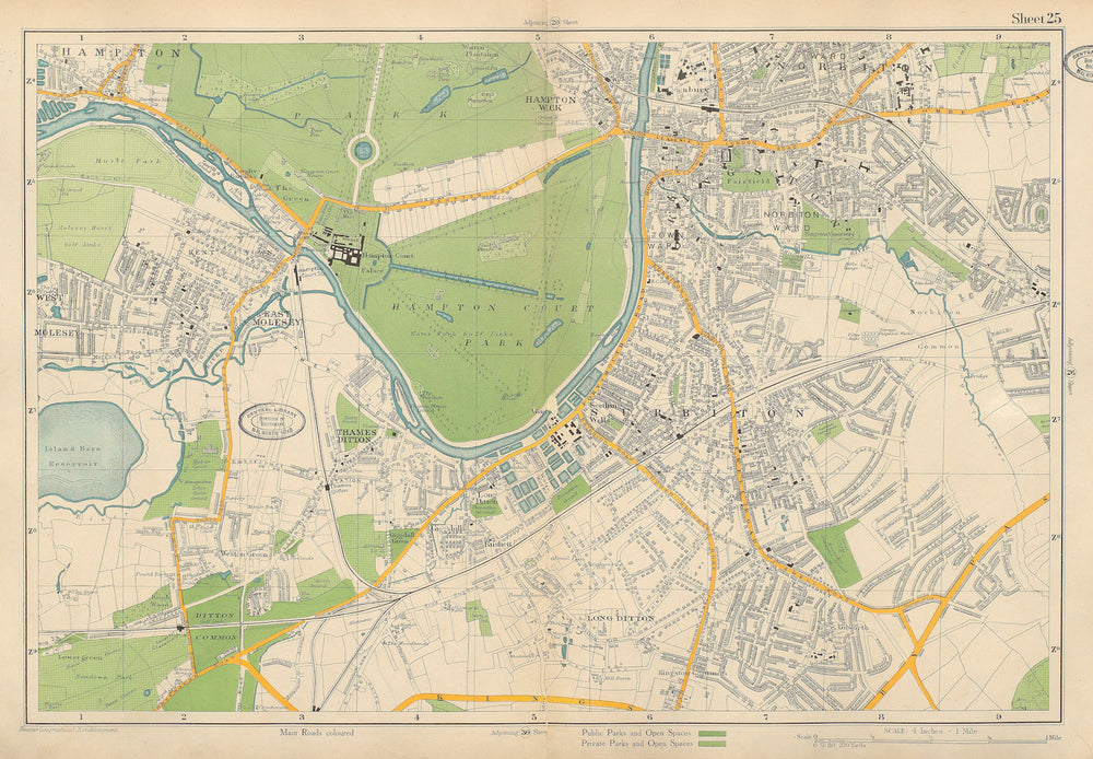 KINGSTON-UPON-THAMES Molesey Surbiton Hampton Court Thames Ditton.BACON 1934 map