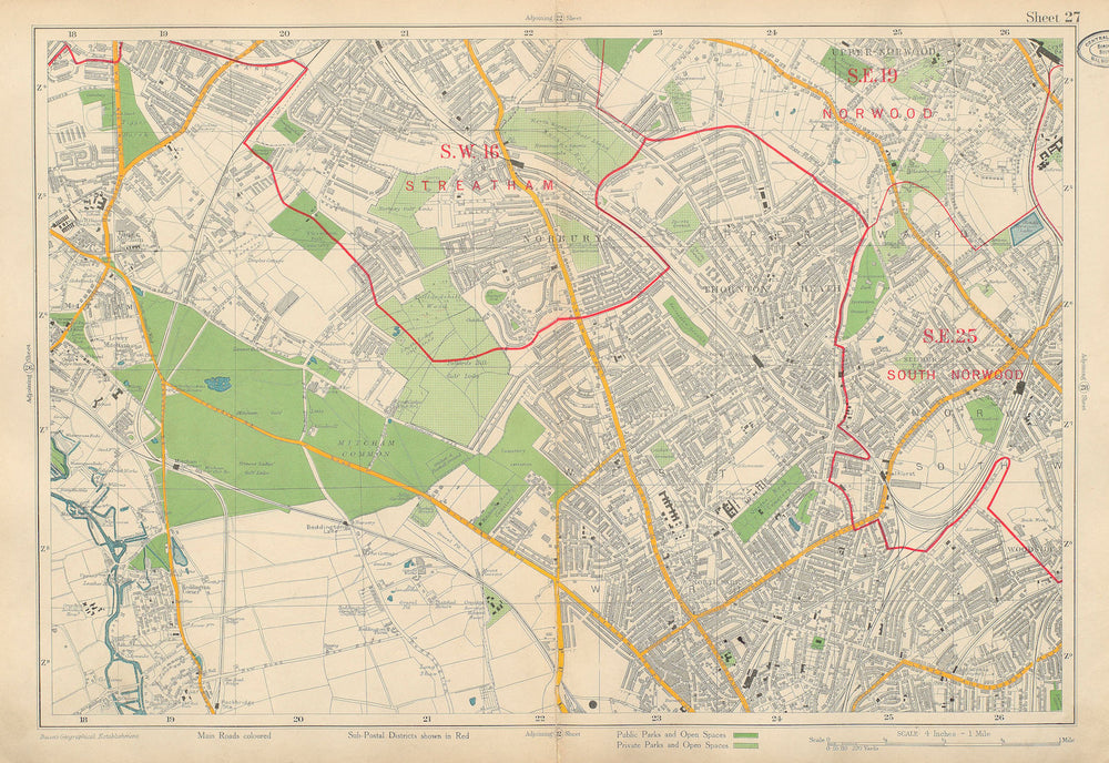 STREATHAM MITCHAM CROYDON South Norwood Thornton Heath Woodside. BACON 1934 map