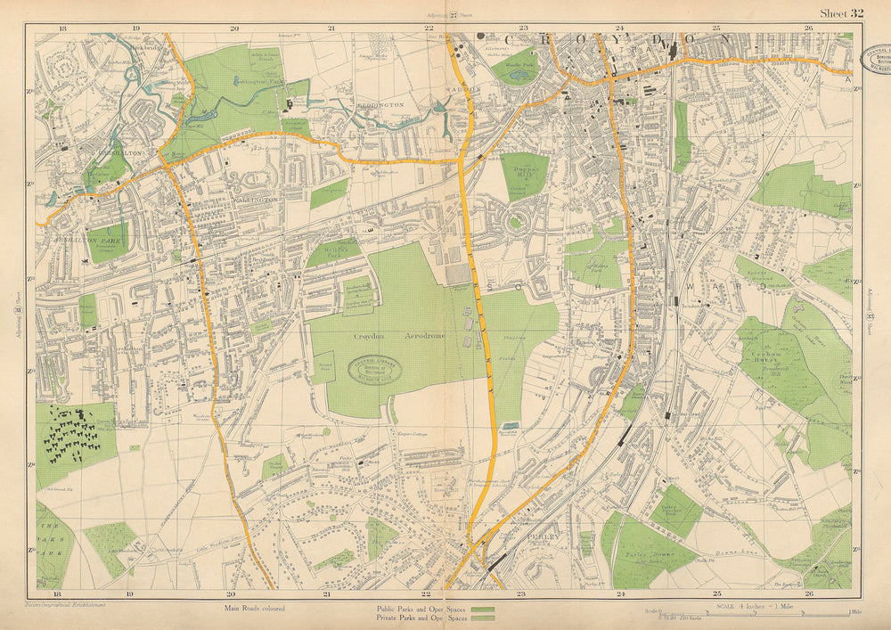 SOUTH CROYDON Carshalton Wallington Beddington Waddon Purley. BACON 1934 map