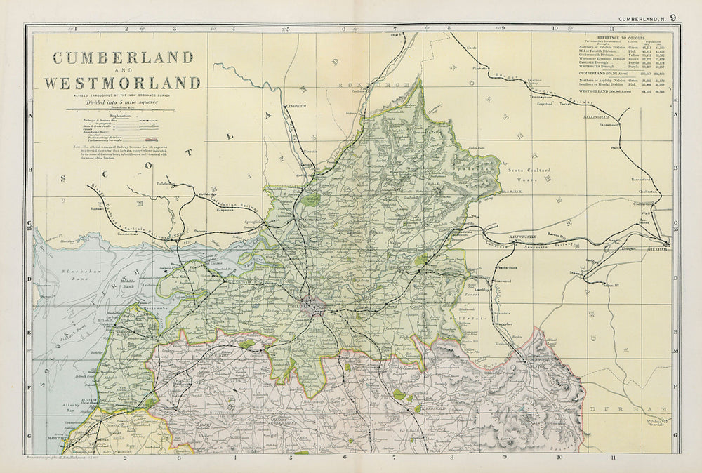 CUMBERLAND NORTH.Cumbria.Showing Parliamentary divisions & parks.BACON 1900 map