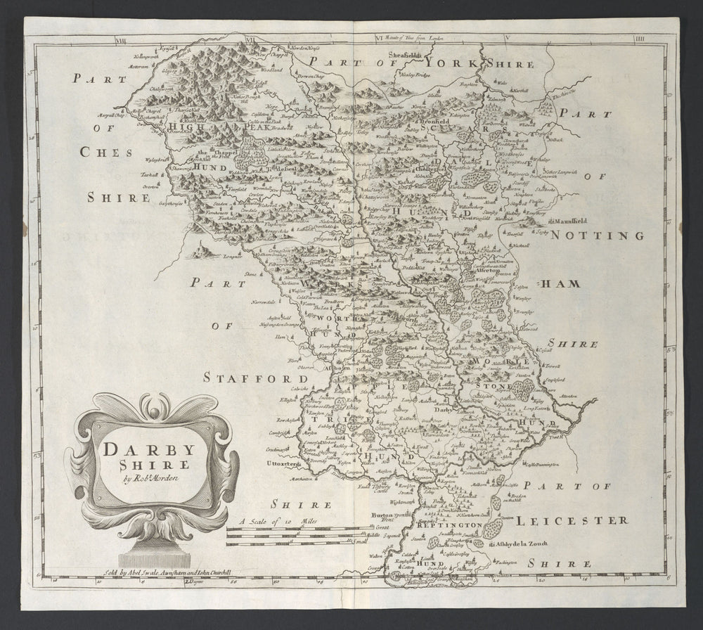 Derbyshire. 'DARBY SHIRE' by ROBERT MORDEN. Shows Peak District 1695 old map
