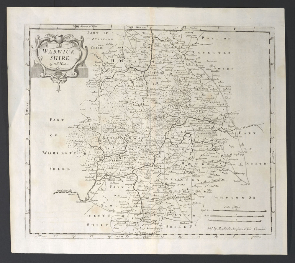 Warwickshire. 'WARWICK SHIRE' by ROBERT MORDEN from Camden's Britannia 1753 map
