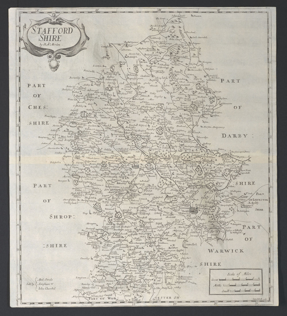 Staffordshire. 'STAFFORD SHIRE' by ROBERT MORDEN. Camden's Britannia 1695 map