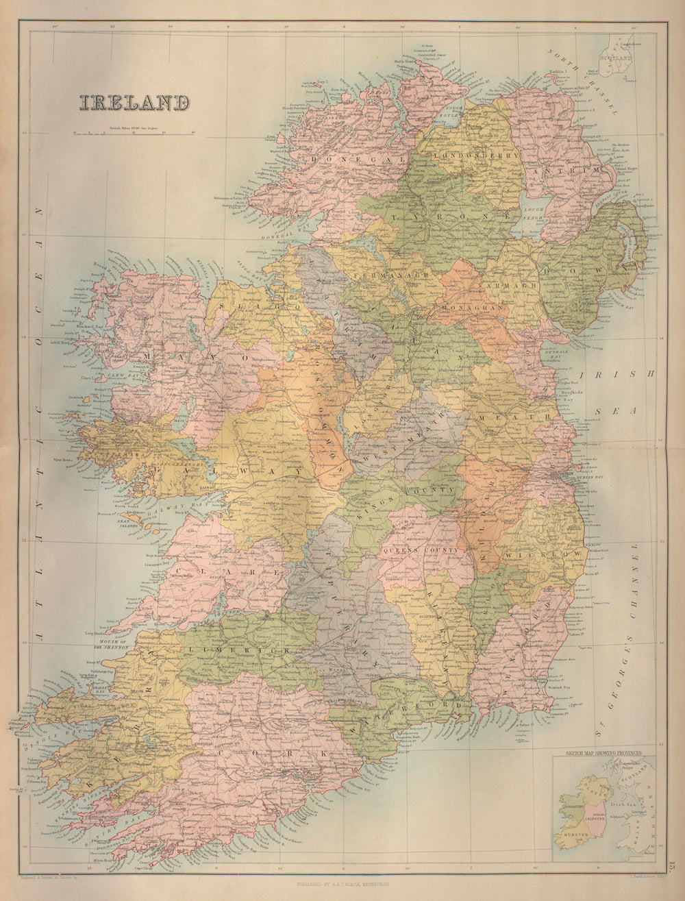 Ireland in counties. Railways. BARTHOLOMEW 1870 old antique map plan chart
