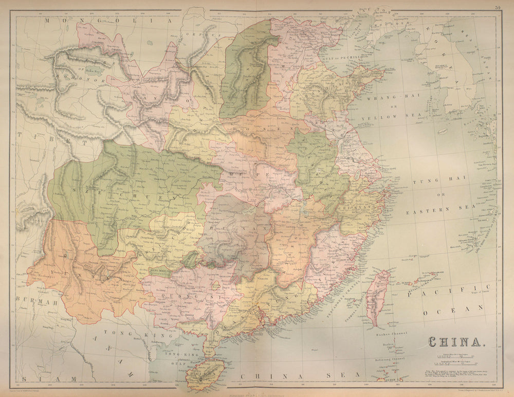 China in provinces. Independent Seng Maio Si. BARTHOLOMEW 1870 old antique map