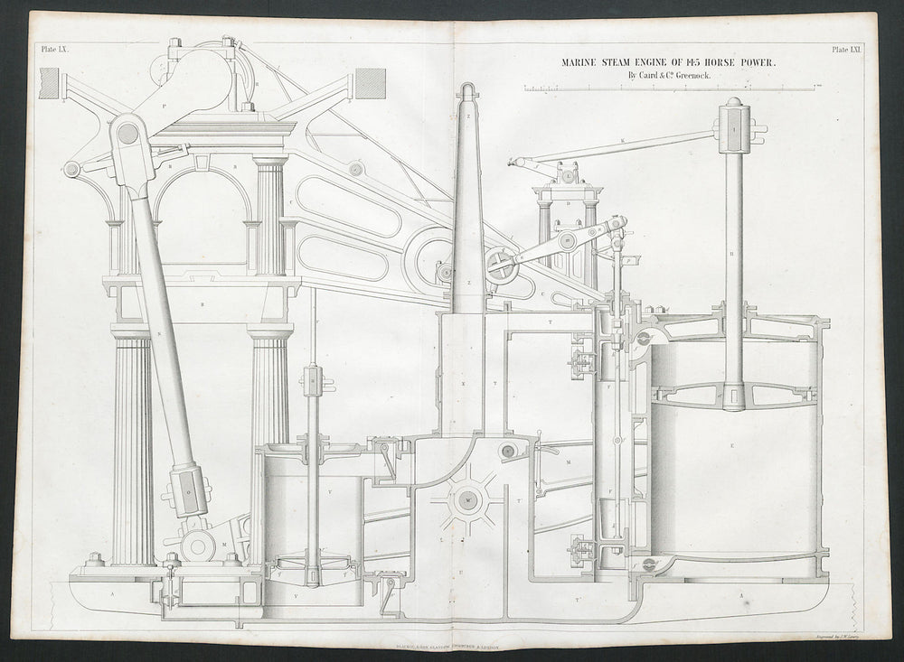 19C ENGINEERING DRAWING 145 HP marine steam engine. Caird & Co. Greenock 3 1847