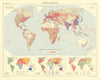 World Mankind. Population Races Languages & Religions. TIMES 1958 old map
