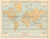 Isothermal and Winds chart of the world. THE TIMES 1895 old antique map